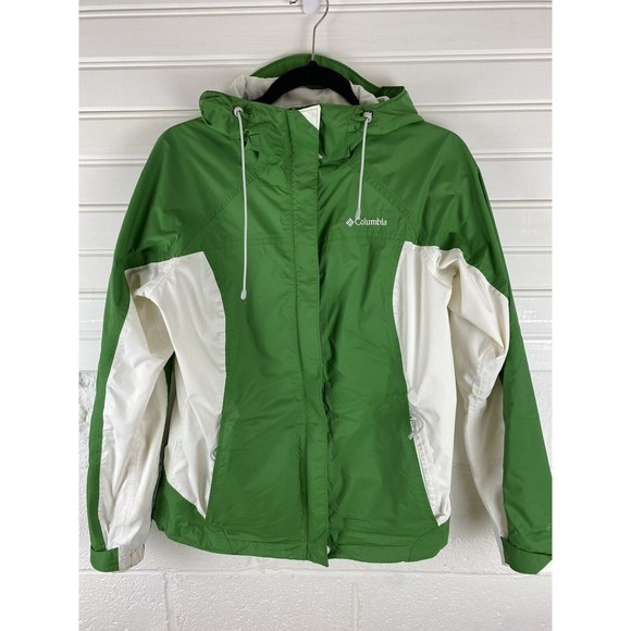 Columbia Women Green white Jacket omni-tech jacket size M rain jacket flaw - Picture 1 of 16